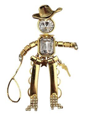 Cowboy Brooch, Lasso, Pistol Charm, Articulated Lucite Rhinestone Pin J662